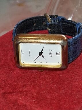 Signature Quartz Rectangular Dress Watch - Blue Strap, Gold Case
